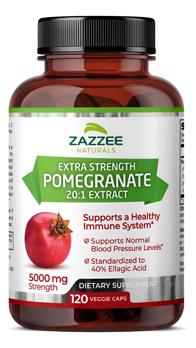 Zazzee Extracto De Granada Extra Fuerte 20:1, 5000 Mg De Fuerza, 40% Ácido Elágico, 120 Cápsulas Veganas, Suministro De