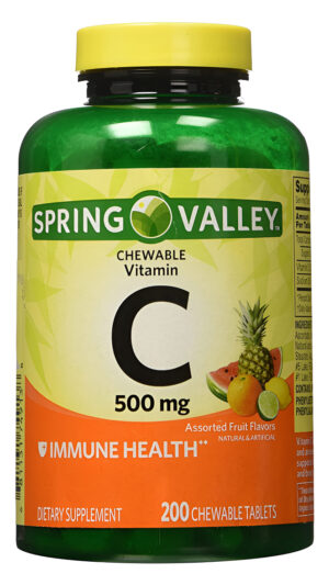 Spring Valley - Vitamina C Múltiples Sabores De Frutas 500 Mg, 200 Tabletas Masticables