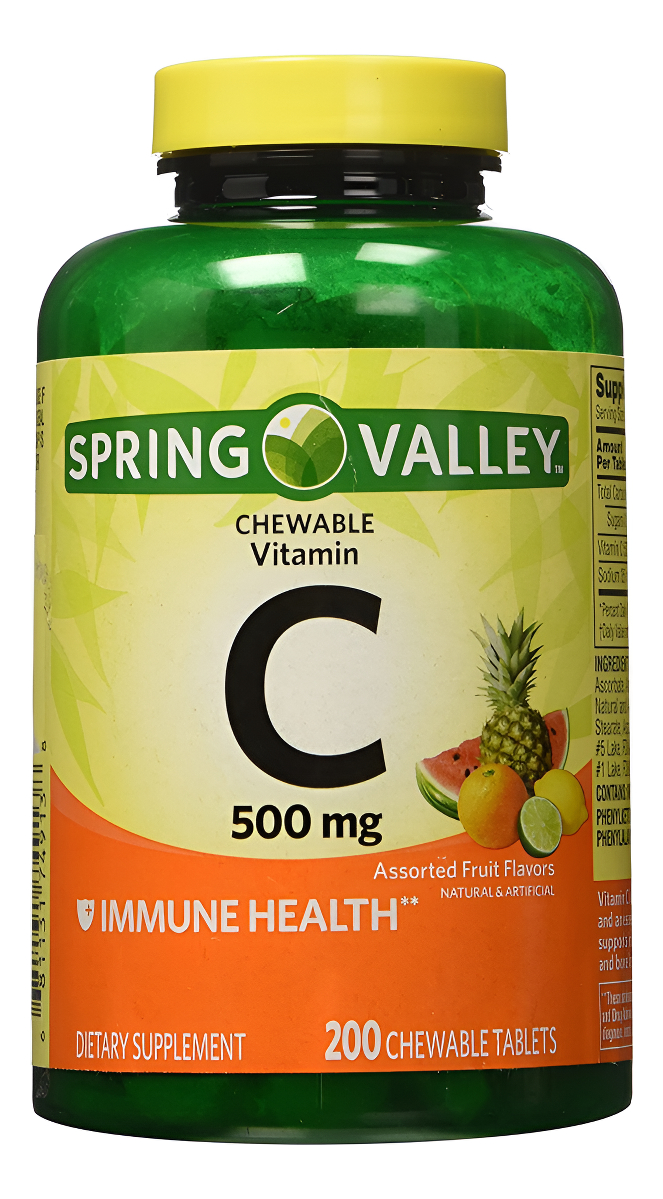 Spring Valley - Vitamina C Múltiples Sabores De Frutas 500 Mg, 200 Tabletas Masticables