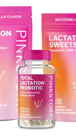 Pink Stork Paquete Esencial Para La Lactancia: Probióticos Para Mujeres Que Amamantan, Té De Lactancia + Dulces, Apoyo