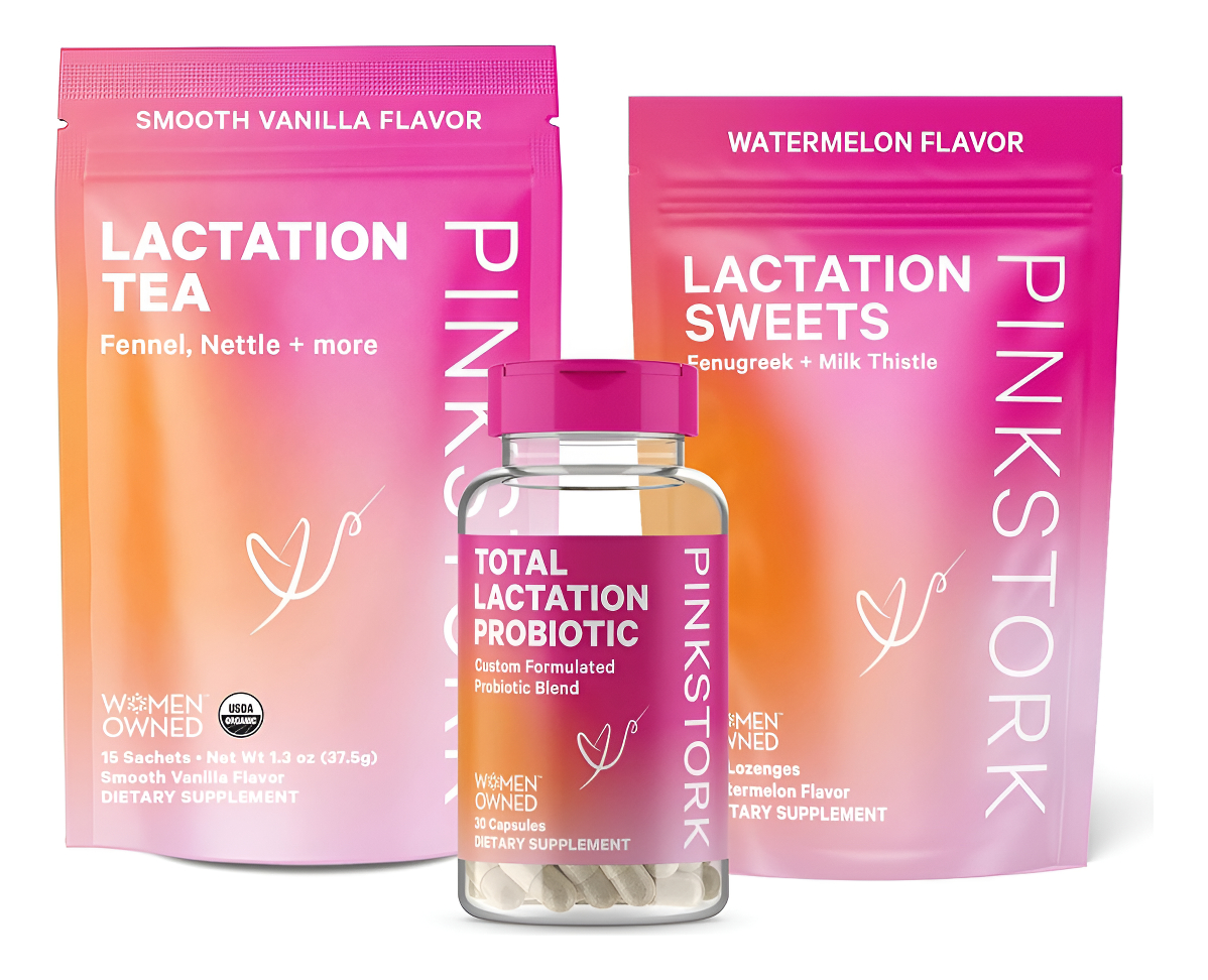 Pink Stork Paquete Esencial Para La Lactancia: Probióticos Para Mujeres Que Amamantan, Té De Lactancia + Dulces, Apoyo