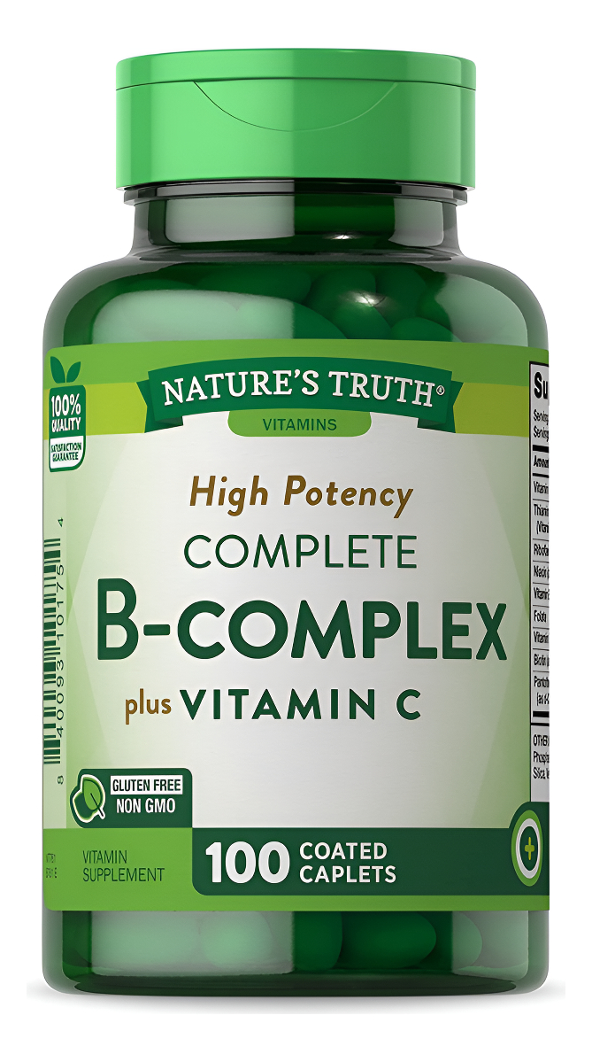 Nature's Truth Vitamina B Complex Plus Vitamina C | 100 Cápsulas | Suplemento Vegano, Sin Omg Y Sin Gluten