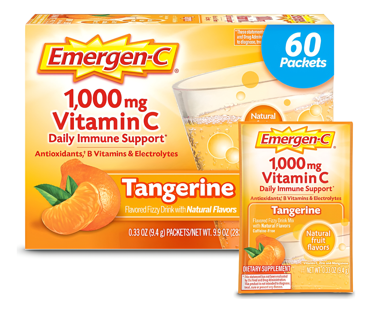 Emergen-c 1000 Mg De Vitamina C En Polvo, Con Antioxidantes, Vitaminas B Y Electrolitos 60 Sobres
