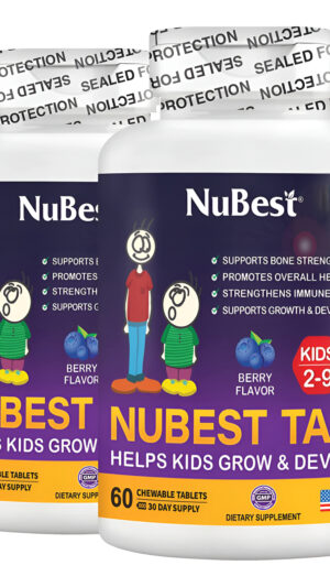 Nubest Tall Kids 60 Tabletas Masticables Vitamínicas Para Niños, Apoyo A La Inmunidad Y La Fuerza Ósea, Paquete De 2