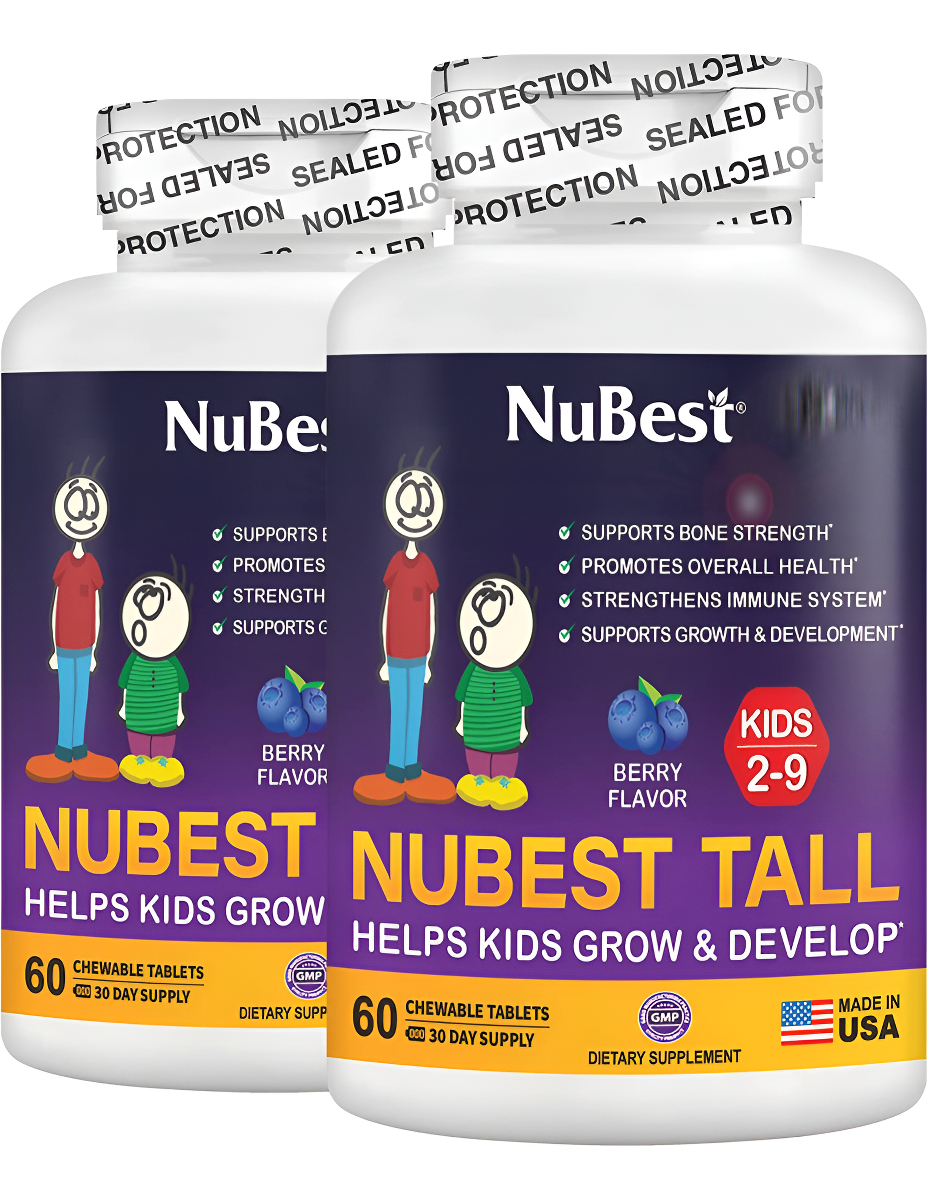 Nubest Tall Kids 60 Tabletas Masticables Vitamínicas Para Niños, Apoyo A La Inmunidad Y La Fuerza Ósea, Paquete De 2