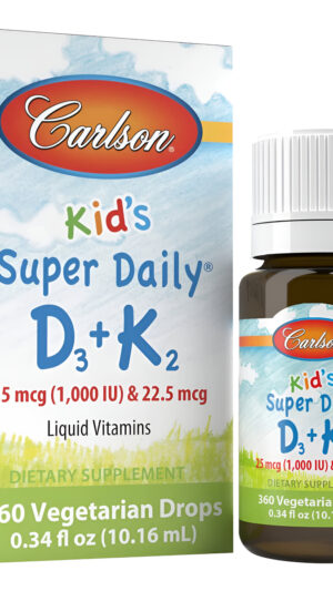 Carlson - Super Daily D3+k2 Para Niños, 25 Mcg (1000 Ui) D3 Y 22.5 Mcg K2, Gotas Veganas, Vitaminas Líquidas