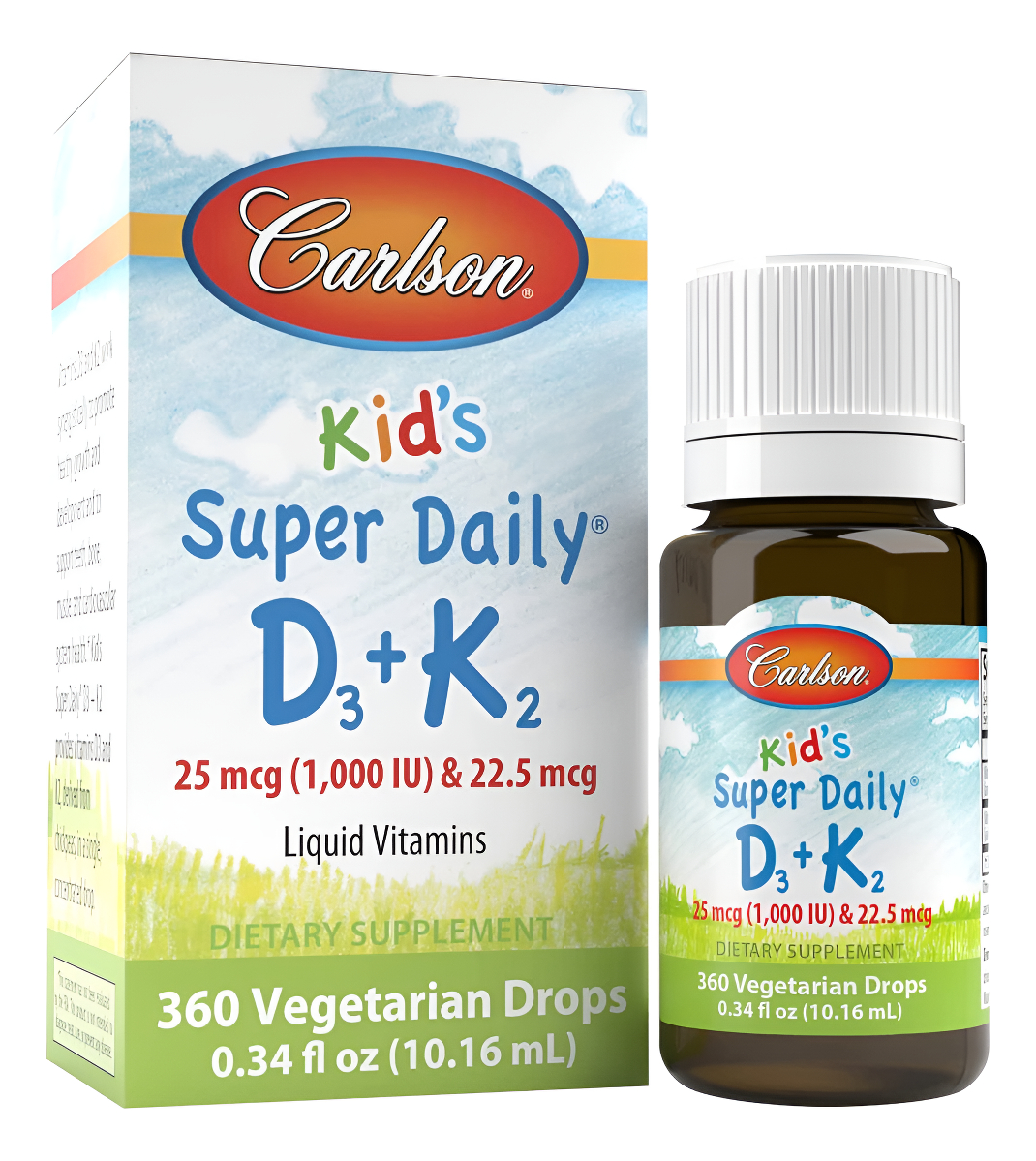 Carlson - Super Daily D3+k2 Para Niños, 25 Mcg (1000 Ui) D3 Y 22.5 Mcg K2, Gotas Veganas, Vitaminas Líquidas