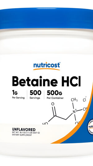 Nutricost Betaína Hcl En Polvo 17.64 Oz, Sin Gluten, Sin Omg