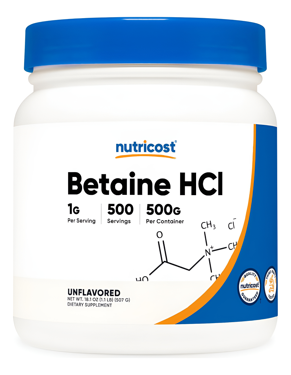 Nutricost Betaína Hcl En Polvo 17.64 Oz, Sin Gluten, Sin Omg