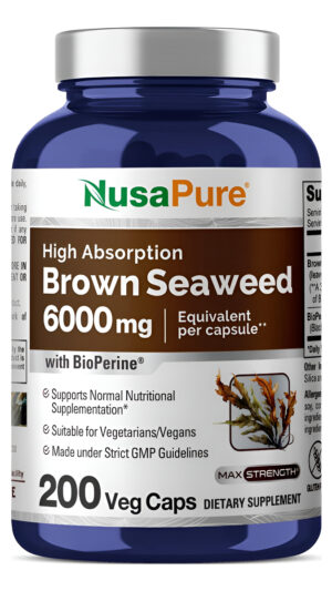 Nusapure Extracto De Algas Marrones 6,000 Mg  200 Cápsulas Vegetales  Fucoxantina (vegano, Bioperina, Sin Omg, Sin Gl