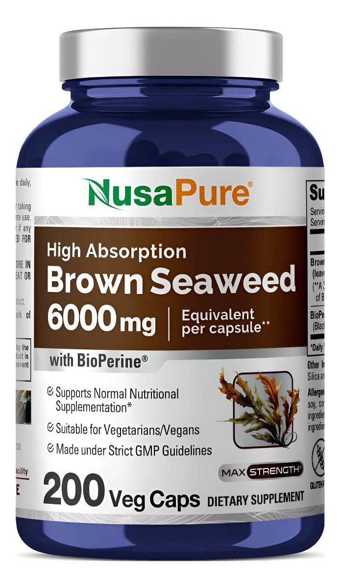 Nusapure Extracto De Algas Marrones 6,000 Mg 200 Cápsulas Vegetales Fucoxantina (vegano, Bioperina, Sin Omg, Sin Gl