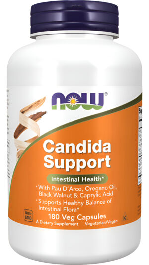 Now Suplementos, Candida Support Con Pau D'arco, Aceite De Orégano, Nogal Negro Y Ácido Caprílico, 180 Cápsulas Vegetales