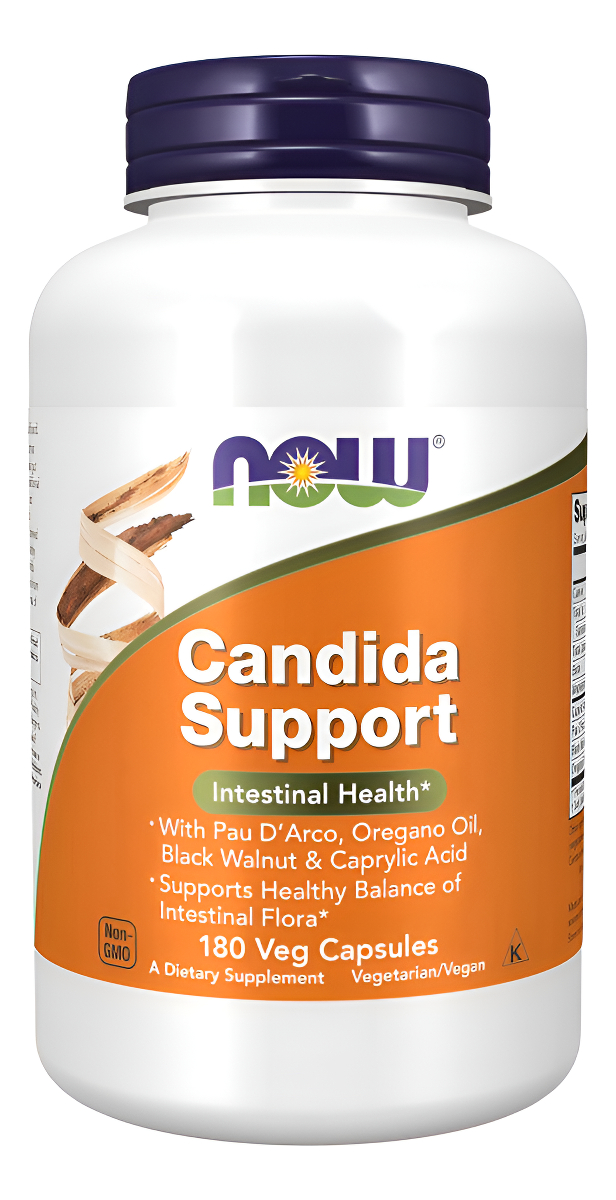 Now Suplementos, Candida Support Con Pau D'arco, Aceite De Orégano, Nogal Negro Y Ácido Caprílico, 180 Cápsulas Vegetales