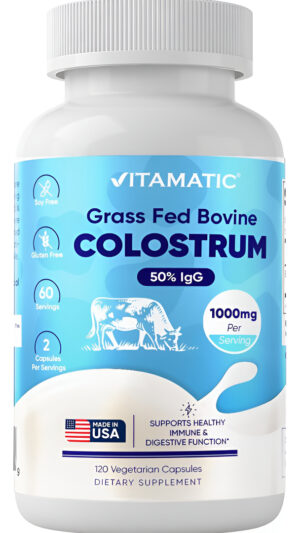 Vitamatic Suplemento De Calostro Bovino De 1000 Mg Por Porción - 50% Igg Más Alto - 120 Cápsulas Veganas