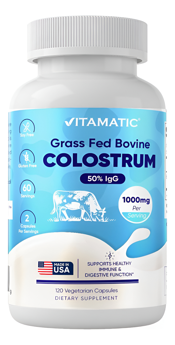Vitamatic Suplemento De Calostro Bovino De 1000 Mg Por Porción - 50% Igg Más Alto - 120 Cápsulas Veganas