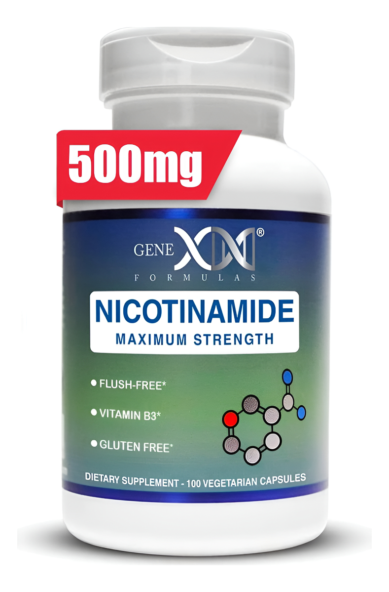 Genex Nicotinamida 500 Mg 100 Cápsulas De Niacina Sin Descarga Vitamina (no Ribósido Ni Mononucleótido)