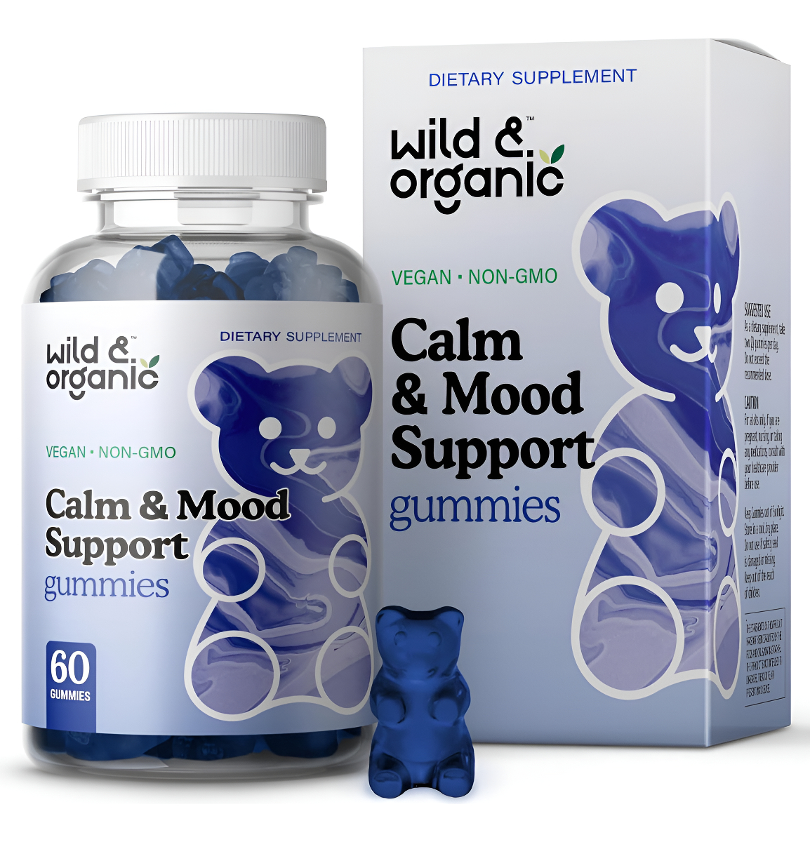 Wild & Organic Gomitas De Apoyo Para La Calma Y El Estado De Ánimo, Suplemento De Hierbas Con Magnesio, L-teanina, Ashw