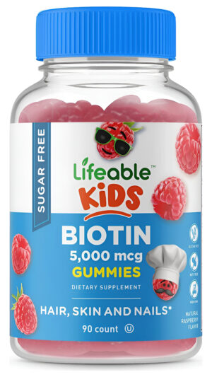 Lifeable Gomitas De Biotina Sin Azúcar Para Niños, 5000 Mcg, Suplemento De Biotina De Gran Sabor