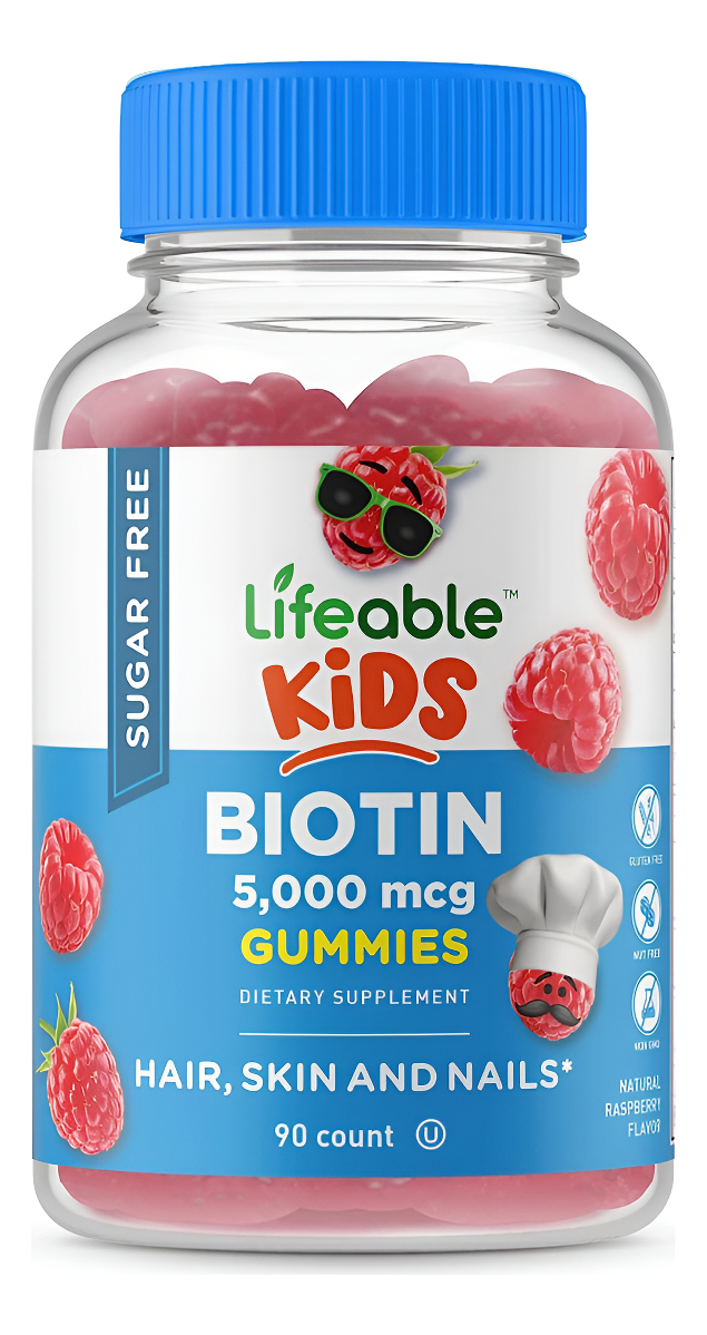 Lifeable Gomitas De Biotina Sin Azúcar Para Niños, 5000 Mcg, Suplemento De Biotina De Gran Sabor