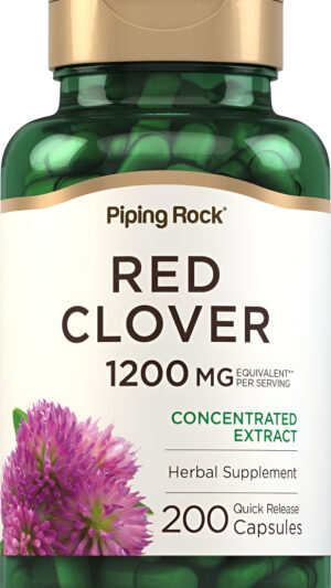 Piping Rock Red Clover 1200mg | 200 Cápsulas | Suplemento Herbario | Extracto De Flor | Sin Omg, Sin Gluten