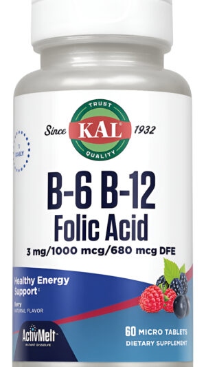Kal Vitamina B-6, B-12 Y Suplemento De Ácido Fólico, Salud Cardíaca, Energía Y Apoyo De Glóbulos Rojos, 70 Mini Tabletas