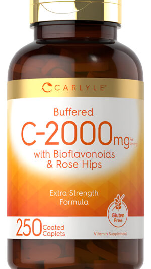Carlyle - Vitamina C Tamponada, 2000 Mg, 250 Cápsulas Con Bioflavonoides Y Escaramujo