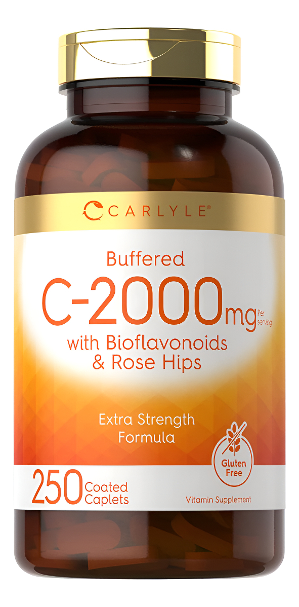 Carlyle - Vitamina C Tamponada, 2000 Mg, 250 Cápsulas Con Bioflavonoides Y Escaramujo