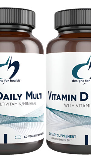 Designs For Health Paquete Dos Veces Al Día Multi (60 Cápsulas) Con Vitamina D Supreme (60 Cápsulas) 5000 Ui Vitamina D3