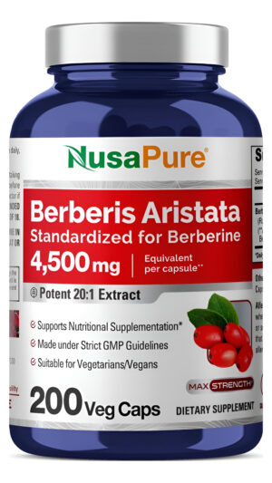 Nusapure Berberina Hci 4500 Mg - 200 Cápsulas Vegetales - 6 Meses De Suministro - (100% Vegetariano, Sin Omg, Sin Glute