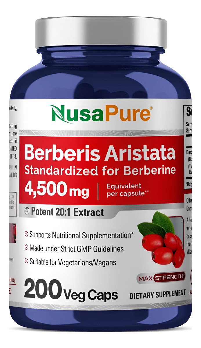 Nusapure Berberina Hci 4500 Mg - 200 Cápsulas Vegetales - 6 Meses De Suministro - (100% Vegetariano, Sin Omg, Sin Glute