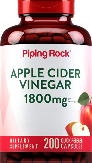 Piping Rock Cápsulas De Vinagre De Sidra De Manzana 1800 Mg | 200 Píldoras | Fórmula Potente | Suplemento Acv | Sin Omg