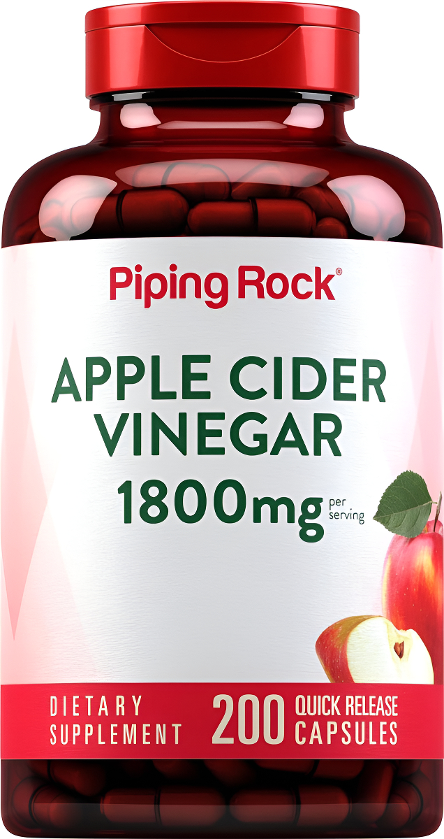 Piping Rock Cápsulas De Vinagre De Sidra De Manzana 1800 Mg | 200 Píldoras | Fórmula Potente | Suplemento Acv | Sin Omg