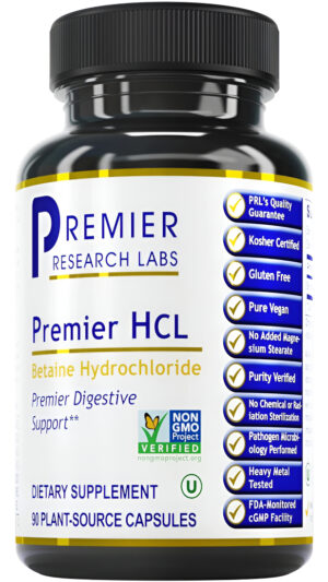 Premier Research Labs Hcl - Suplemento De Ácido Clorhidrato De Betaína - Apoya La Digestión - Vegano, Sin Gluten, Koshe