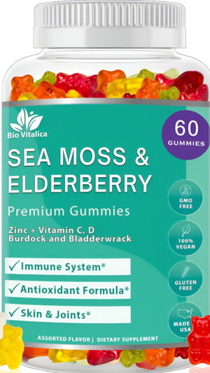 Bio Vitalica 60 Gomitas De Musgo Marino Con Vitamina C D + Zinc, Veganas, Apoyo Para La Inmunidad