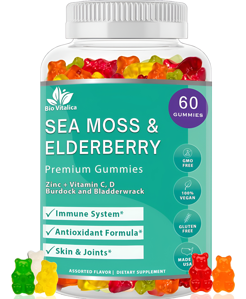 Bio Vitalica 60 Gomitas De Musgo Marino Con Vitamina C D + Zinc, Veganas, Apoyo Para La Inmunidad