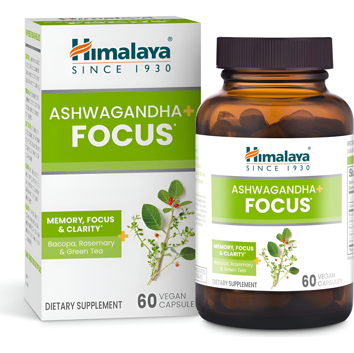 Himalaya Ashwagandha+ Focus With Ashwagandha, Bacopa, Romero Y Té Verde Para La Memoria, Concentración Y Claridad, 60 C