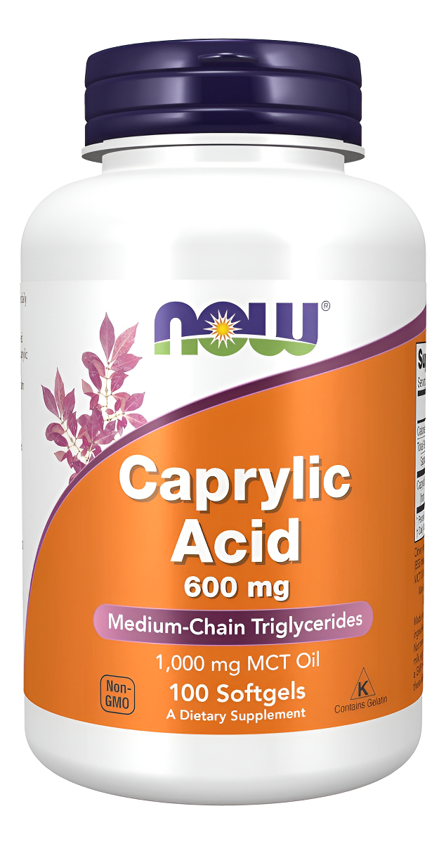 Now Suplementos, Ácido Caprílico 600 Mg, Mct (triglicéridos De Cadena Media), 100 Cápsulas Blandas