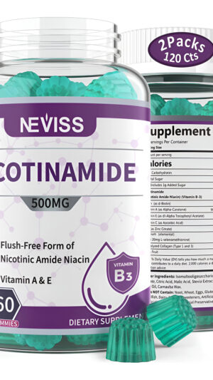 Neviss 60 Gomitas De Nicotinamida Sin Azúcar De 500 Mg (niacina Libre De Rubor) Vitamina B3