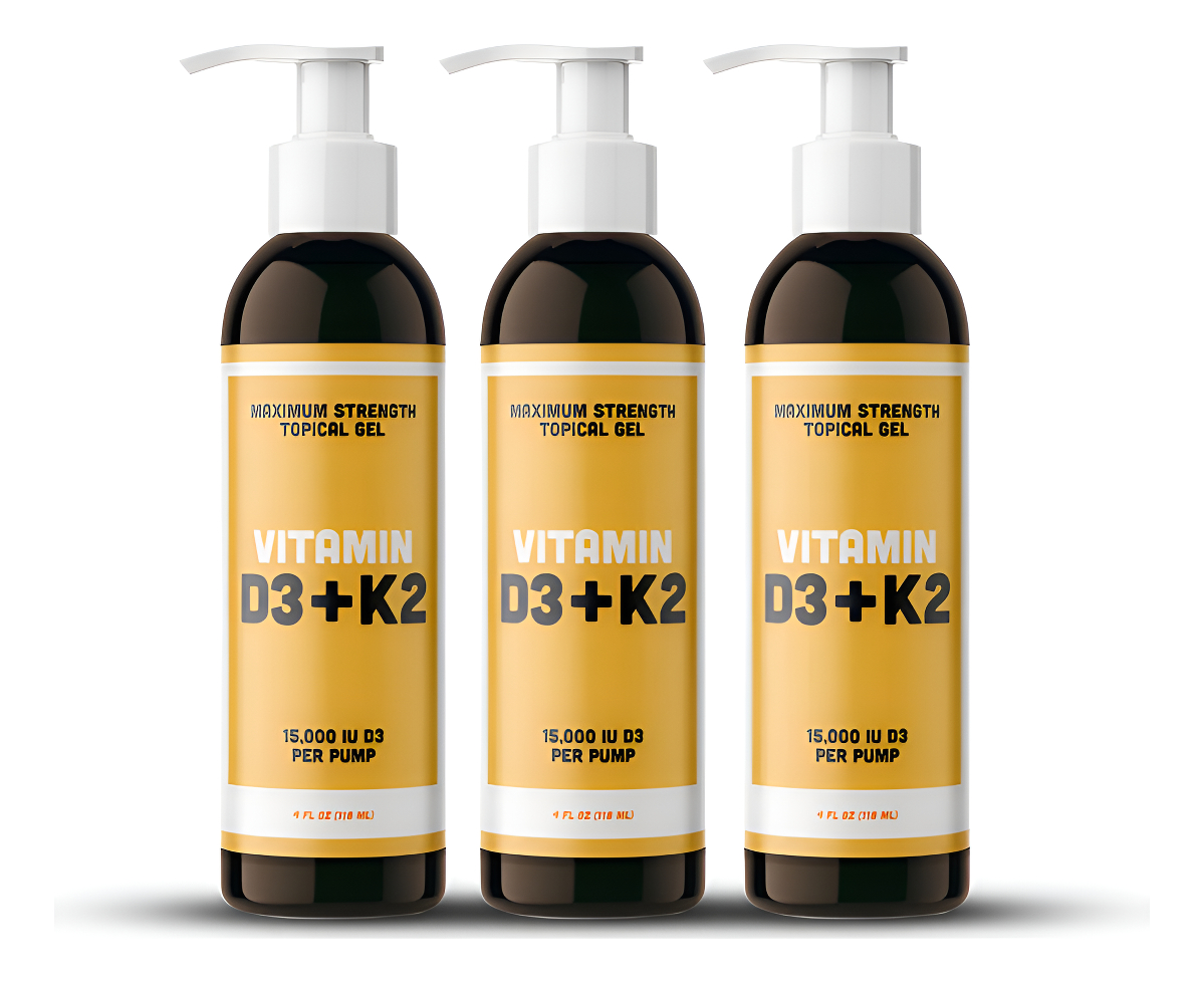 Androgénesis Vitamina D3 K2 Gel Tópico De Máxima Fuerza, Más De 15000 Ui Por Bomba Pack De 3