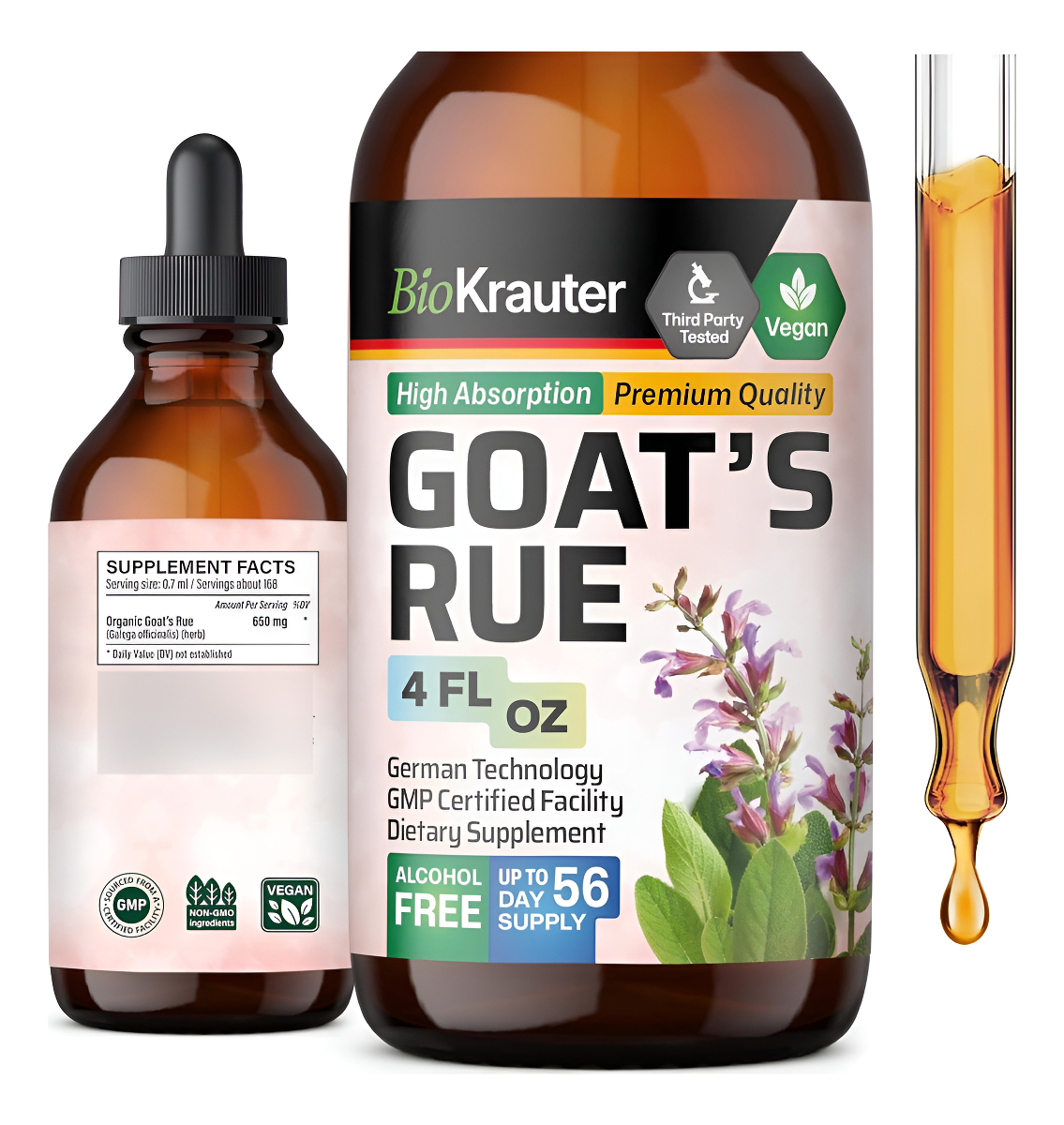 Bio Krauter Tintura De Ruda De Cabra Para La Salud De La Lactancia, Gotas Veganas, Orgánicas Y Sin Alcohol, 4 Fl. Oz.