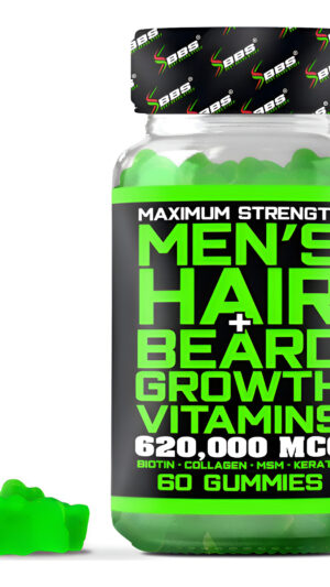 Bbs 60 Gomitas Vitamínicas Para El Crecimiento De La Barba Y Del Cabello Para Hombres, Máxima Fuerza, 620000 Mcg