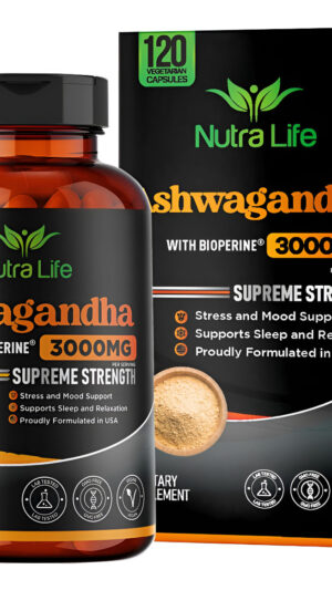 Supreme Strength Ashwagandha 3000 Mg Bioperine Usa Made Suplemento Natural Para El Estrés Y El Estado De Ánimo, Tiroide