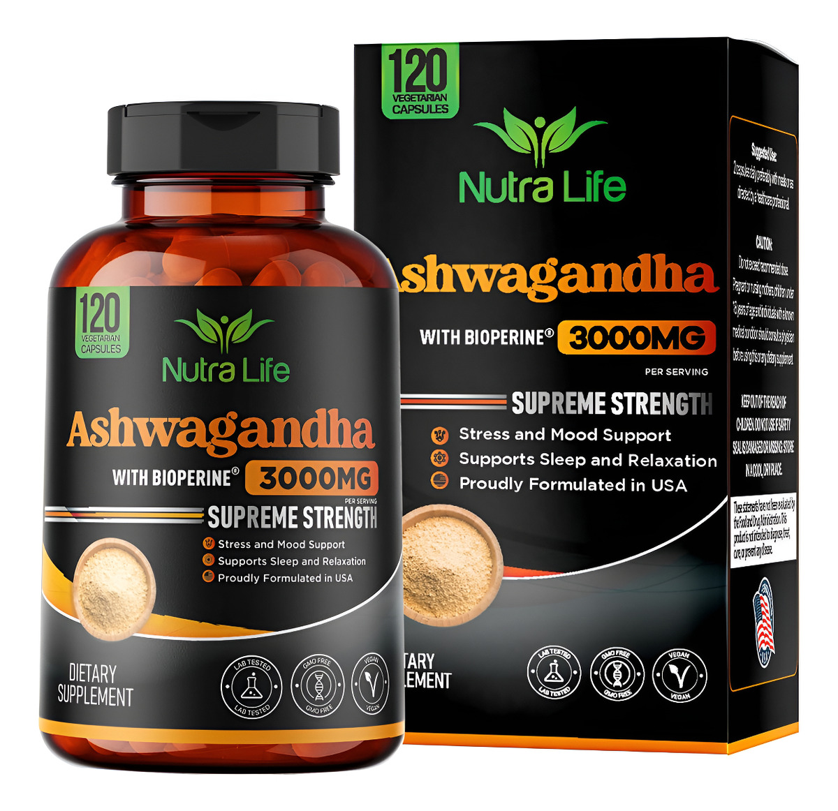 Supreme Strength Ashwagandha 3000 Mg Bioperine Usa Made Suplemento Natural Para El Estrés Y El Estado De Ánimo, Tiroide