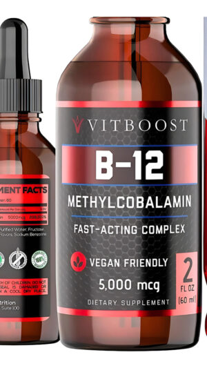 Vitboost Gotas Líquidas Veganas De Vitamina B-12 (60 X 5000 Mcg) Con Metilcobalamina Y Sabor A Frambuesa