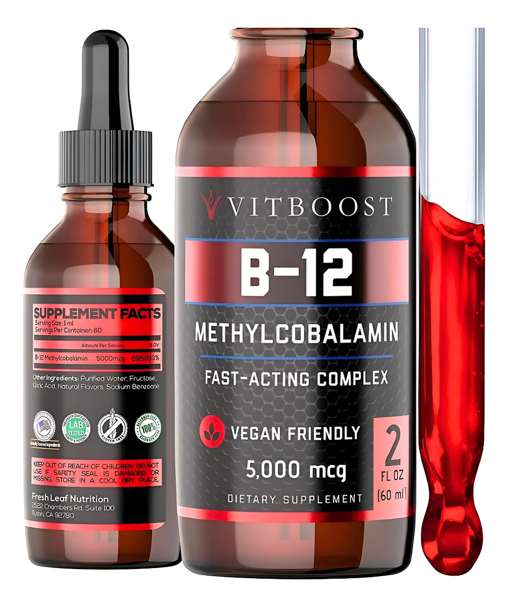 Vitboost Gotas Líquidas Veganas De Vitamina B-12 (60 X 5000 Mcg) Con Metilcobalamina Y Sabor A Frambuesa