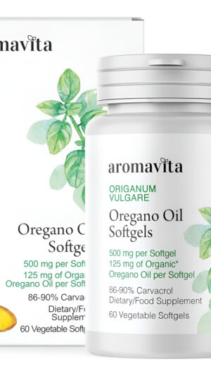 Aromavita Aceite De Orégano De Apoyo Digestivo De Alta Potencia Con Carvacrol 86-90%, 60 Cápsulas Vegetales