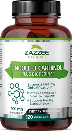 Zazzee Indole-3-carbinol De Alta Absorción (i3c), 200 Mg Por Cápsula, 120 Cápsulas Veganas, Suministro Para 4 Meses, 5