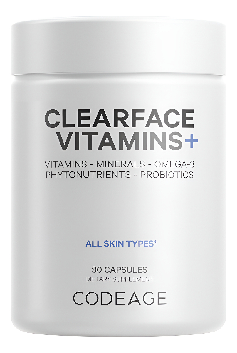 Codeage Clearface - Ácido Pantoténico, Suplemento De Niacina, Vitaminas A, C, D3, E, Probióticos, Zinc, Riboflavina, Ti