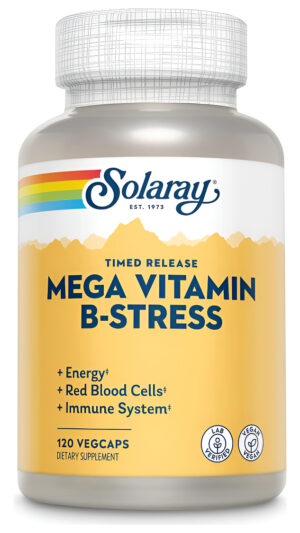 Solaray Mega B Stress - Suplemento De Liberación Prolongada De Dos Etapas, 120 Cápsulas Veganas