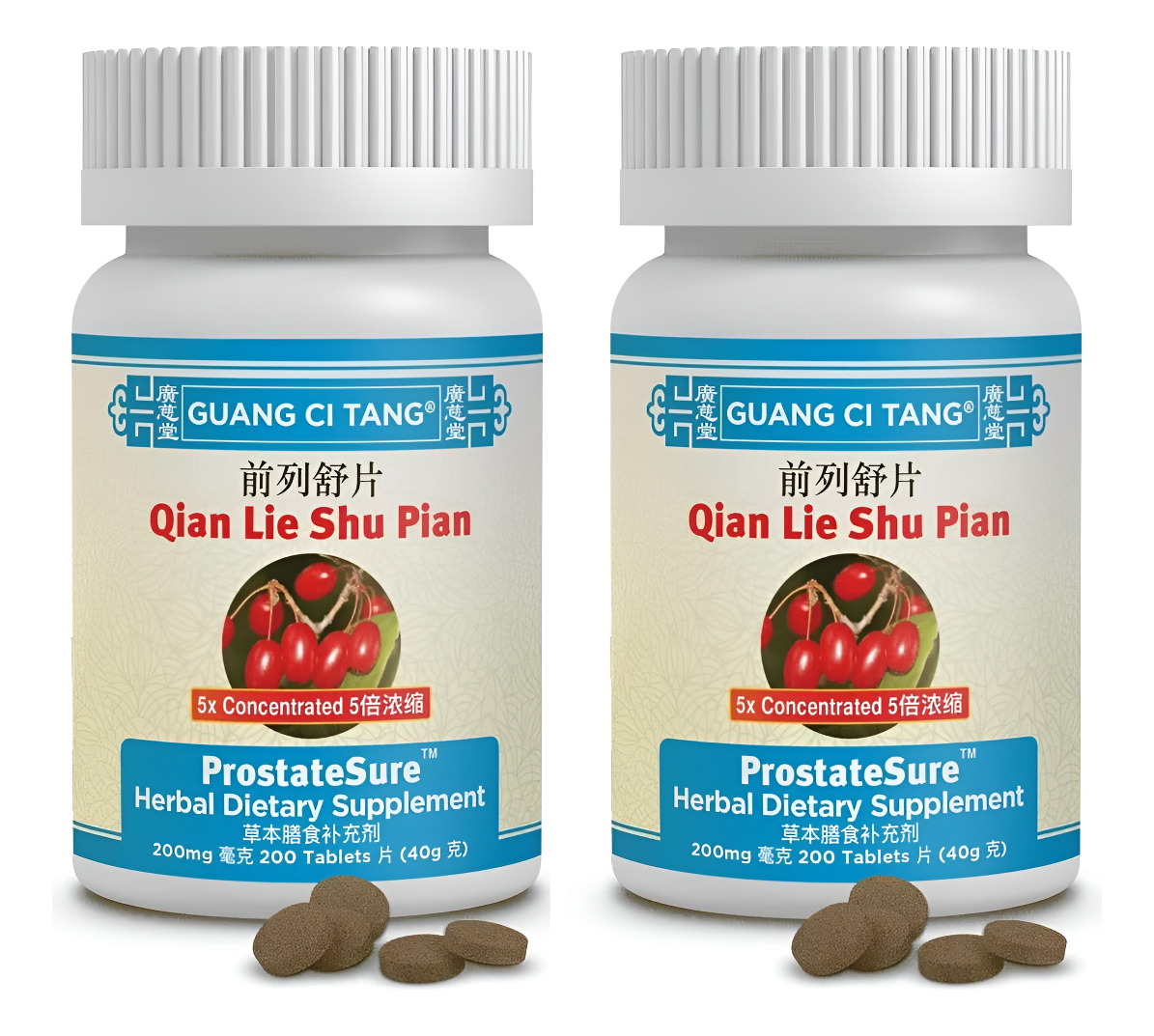 Guang Ci Tang Tablets & Teapills Qian Lie Shu Pian, Prostatesure, 200 Comprimidos De 200 Mg - Paquete De 2